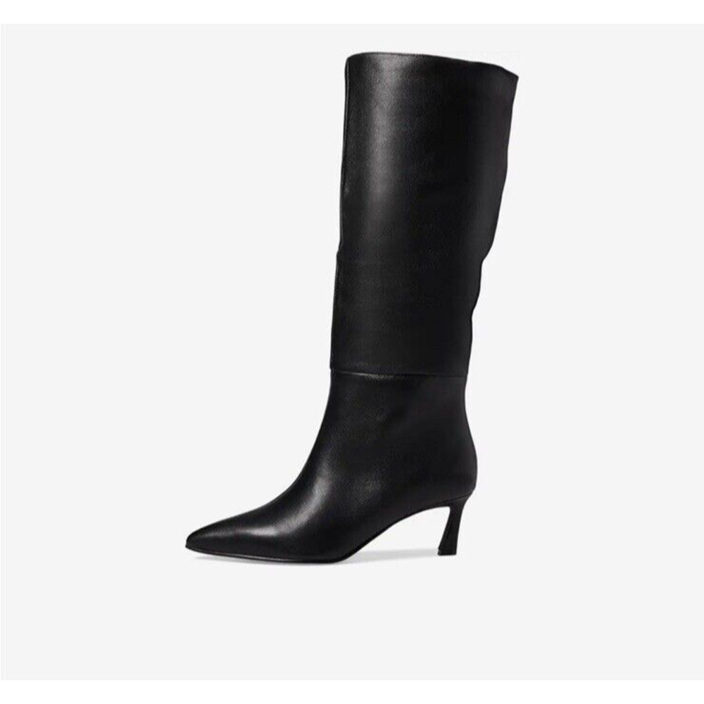 Steve Madden Lavan Knee High Boots Womens 8 M Black Leather Kitten Heel Pull On